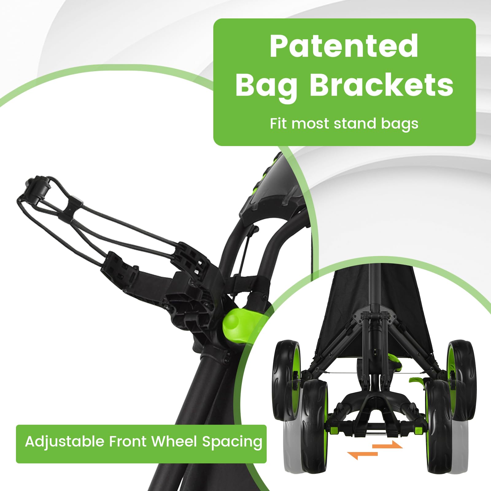 Ultimate 4 Wheel Golf Push Cart - Lightweight Folding Golf Trolley with Scorecard Holder, Cup Holder, Umbrella Mount & Cooler Bag | Adjustable Handle, Foot Brake & Elastic Strap for Golf Bag | Perfect for Course Rounds, Practice Sessions & Tournament Play