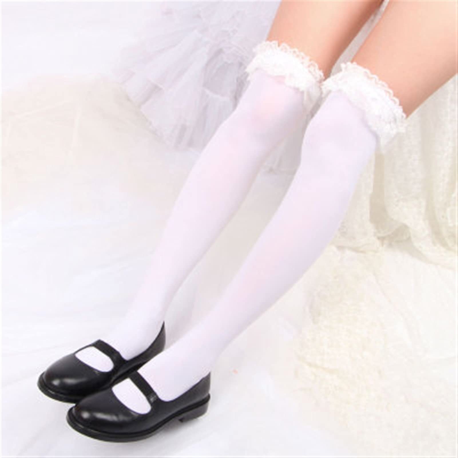 Women's Knee High Socks - Kawaii Gothic Lolita Stockings for Girls, Cute Cosplay Socks (White, One Size) - Perfect for Anime Conventions, Halloween Costumes & Japanese Fashion Outfits