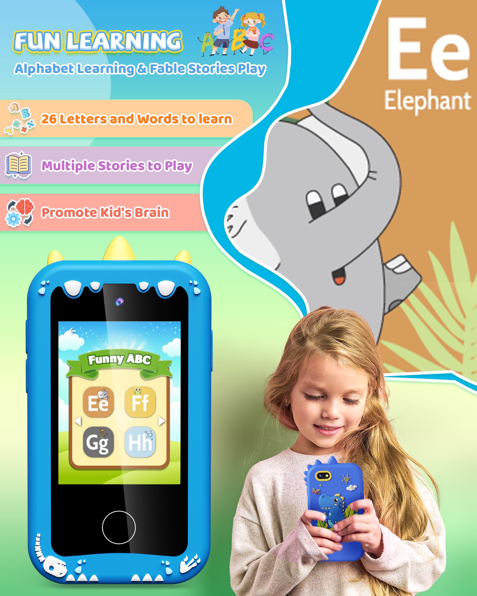 UCIDCI Kids Learning Smart Phone Toy - Interactive Touchscreen Pretend Phone for Boys & Girls Ages 3-8 | Dinosaur-Themed Educational Toy | Perfect Birthday Gift for Toddlers | Pretend Play, Early Learning & Role-Playing Scenarios