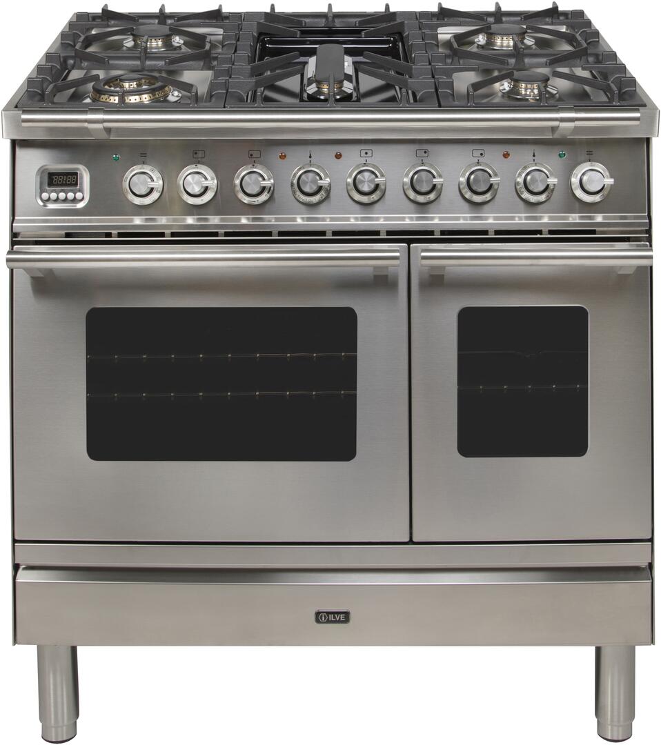 ILVE Professional Plus 36-Inch Dual Fuel Gas Range - Stainless Steel with Chrome Trim - 6 Burners & Convection Oven - Perfect for Home Chefs & Commercial Kitchens - Ideal for Baking, Roasting & Large Family Cooking