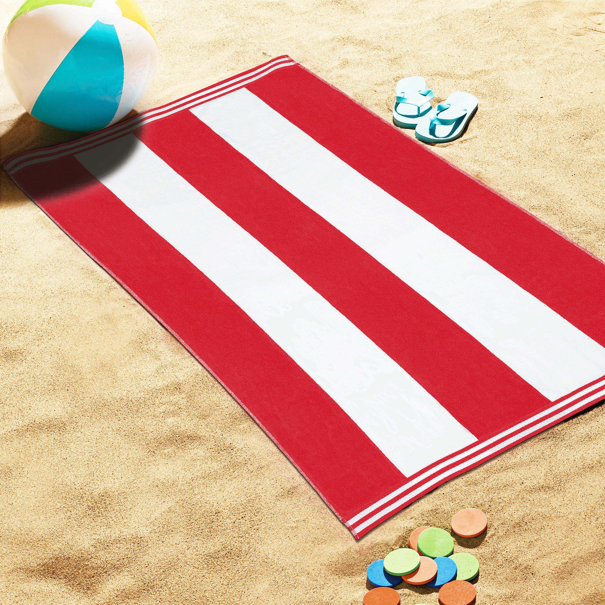 Premium Cabana Stripe Oversized Cotton Beach Towel Set of 2, 4, or 6 - Soft, Absorbent & Quick-Drying for Pool, Beach, Vacation & Spa Use