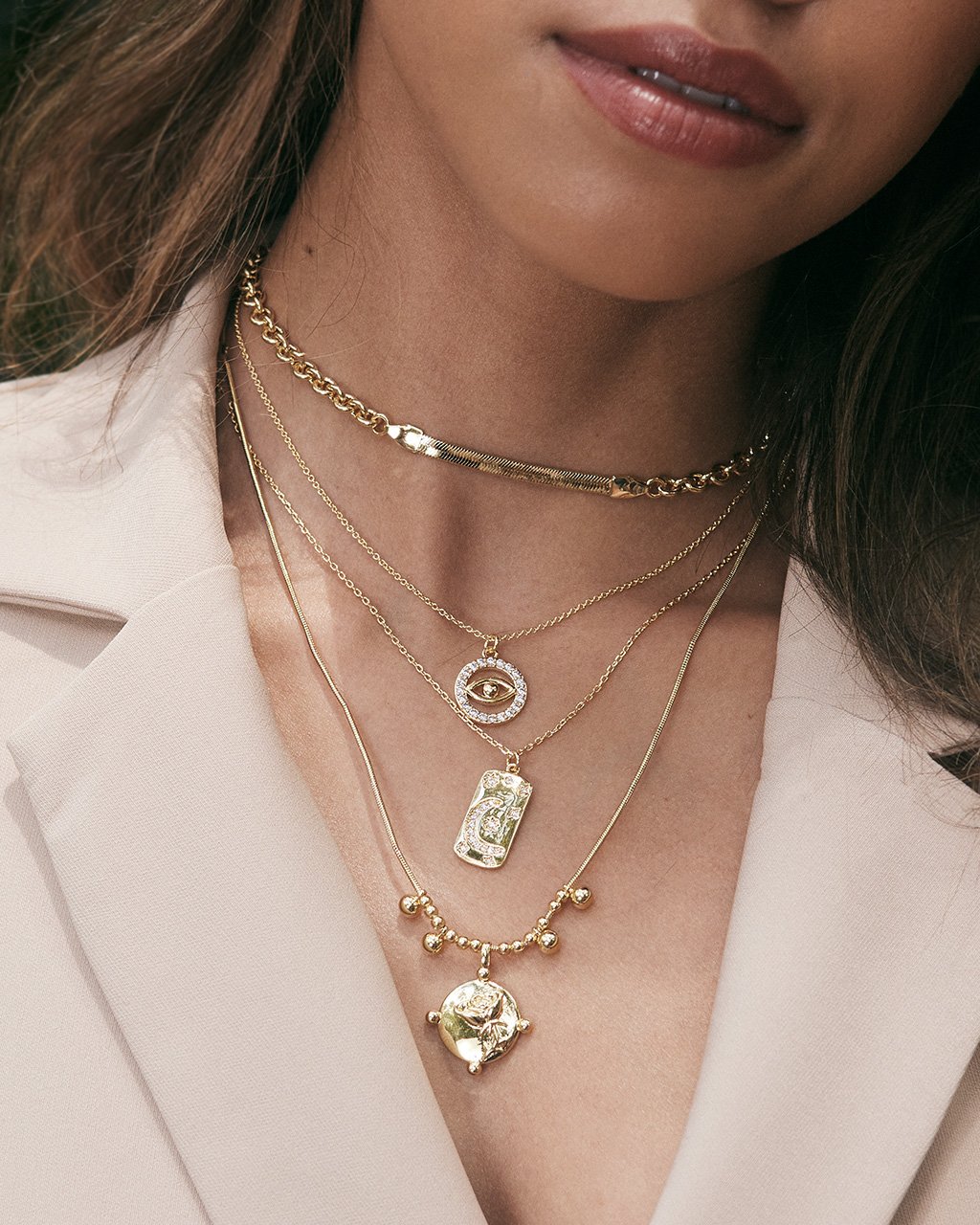 Marzia Herringbone & Rolo Chain Necklace - Elegant Layered Gold Jewelry for Women | Perfect for Date Night, Office Wear & Special Occasions