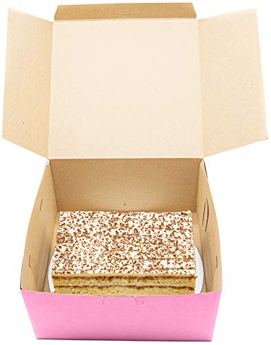 Eco-Friendly 8x8x4 Inch Recycled Pink Kraft Cake Box with 8 Inch Round Cake Boards (10-Pack, Front Loading) – Perfect for Bakeries, Wedding Cakes & Gift Packaging
