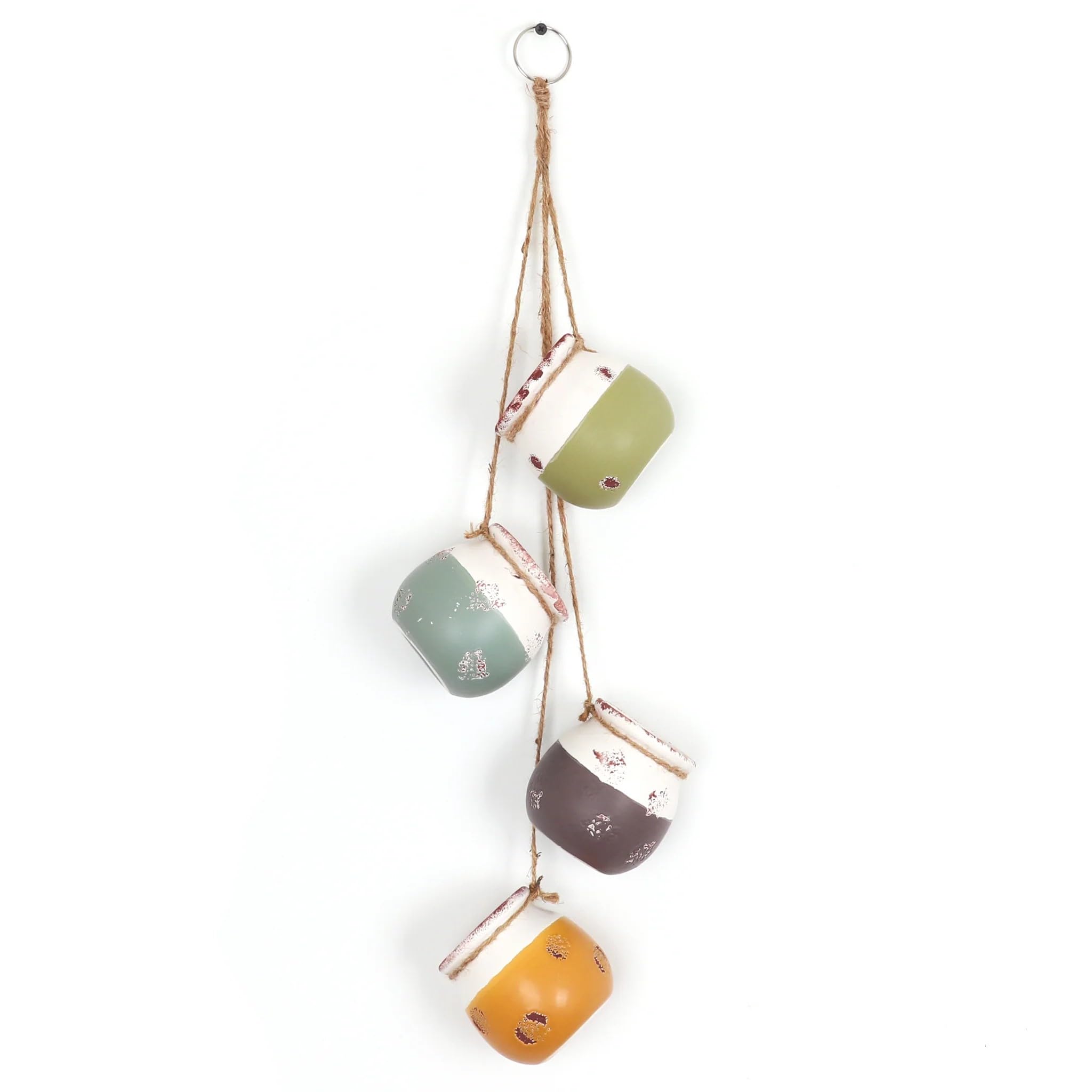 4 Pack Ceramic Hanging Planters - Indoor/Outdoor Hanging Flower Pots with Drainage Holes - Decorative Wall or Ceiling Hanging Baskets for Plants, Herbs, Succulents - Perfect for Home, Garden, Balcony Decor