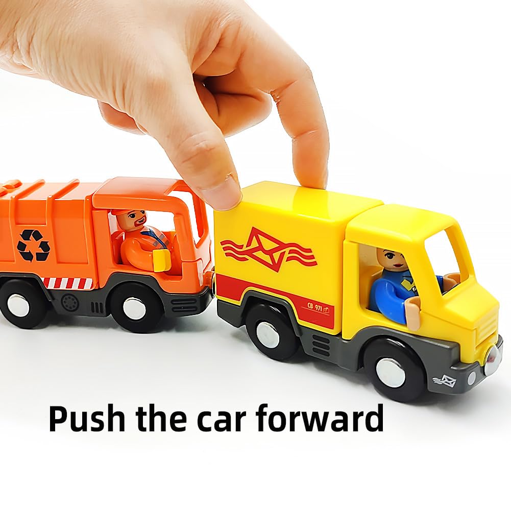 **Magnetic Garbage Truck Toy for Kids - City Vehicle with Wood Train Set Compatibility - Indoor & Outdoor Play for 3-5 Year Old Boys - Perfect for Pretend Play & Train Set Scenes**