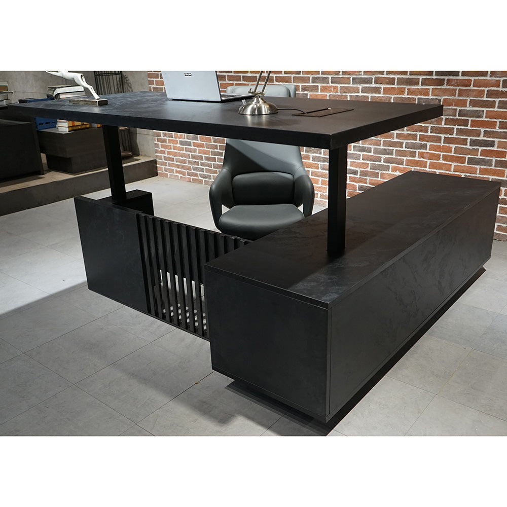DAXTON 200cm Black Executive Desk with Left Return & Lift Mechanism - Perfect for Home Office & Professional Workspaces