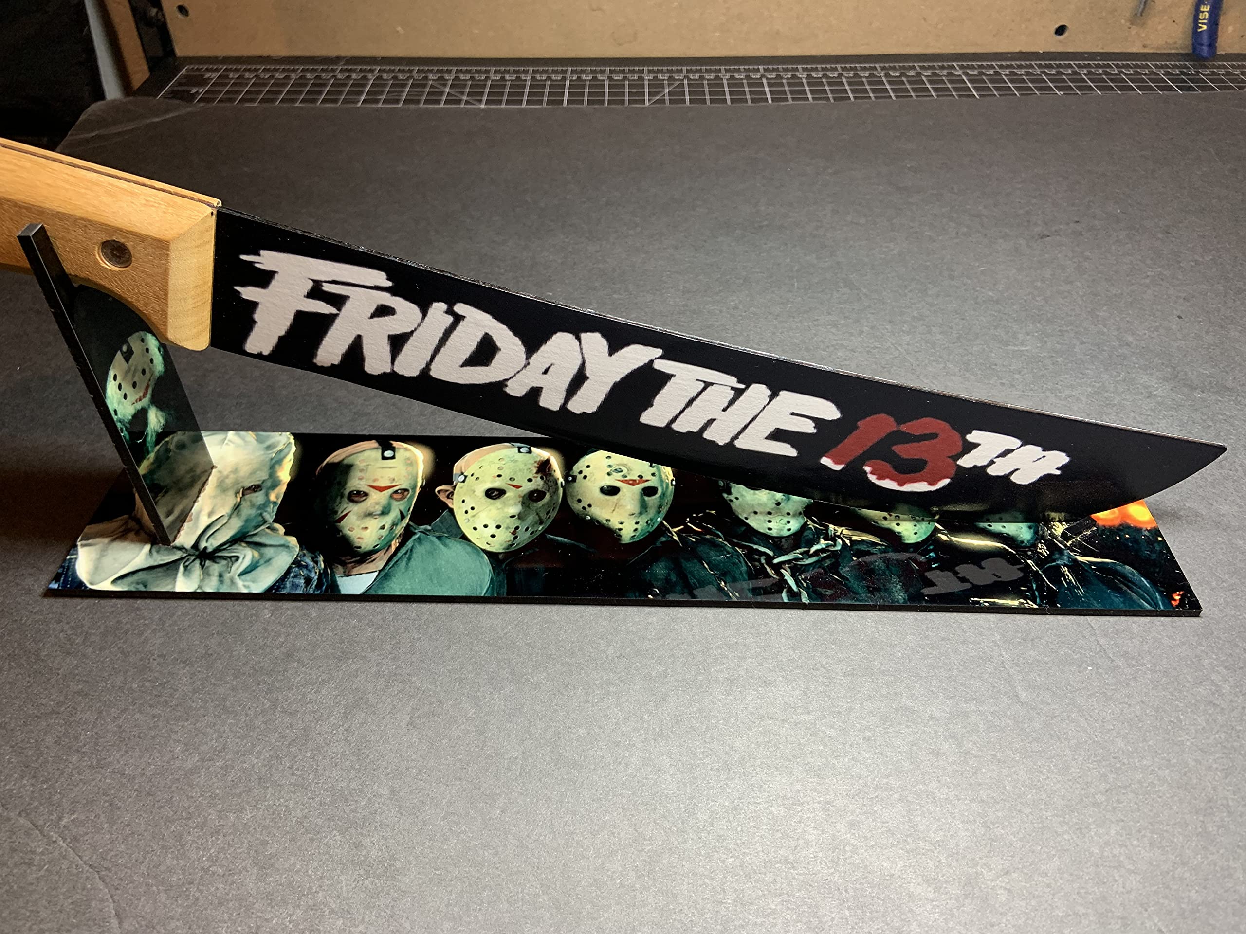 Jason Voorhees Friday the 13th Machete Replica with Sublimated Stand - Perfect for Horror Movie Collectors, Halloween Decor & Cosplay Props