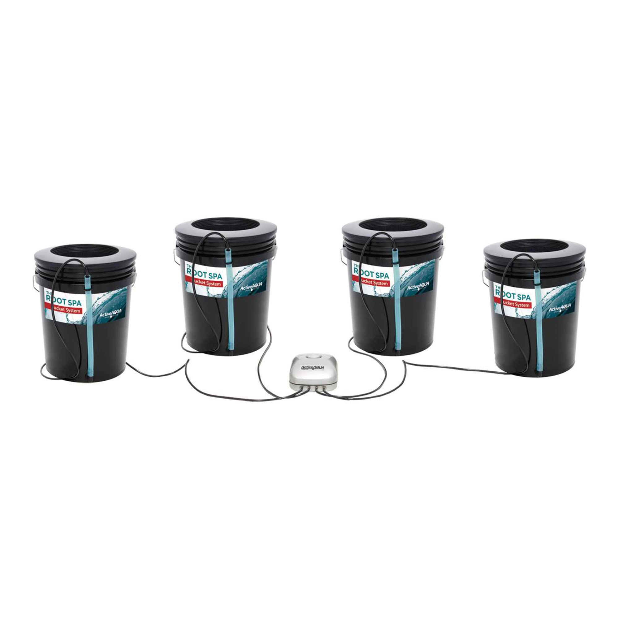 Active Aqua Root Spa 5 Gallon Hydroponic 4 Bucket Deep Water Culture Grow Kit System with Air Pump & Multi-Purpose Hose - Indoor Gardening, Herb & Vegetable Hydroponics (2 Pack, Black)