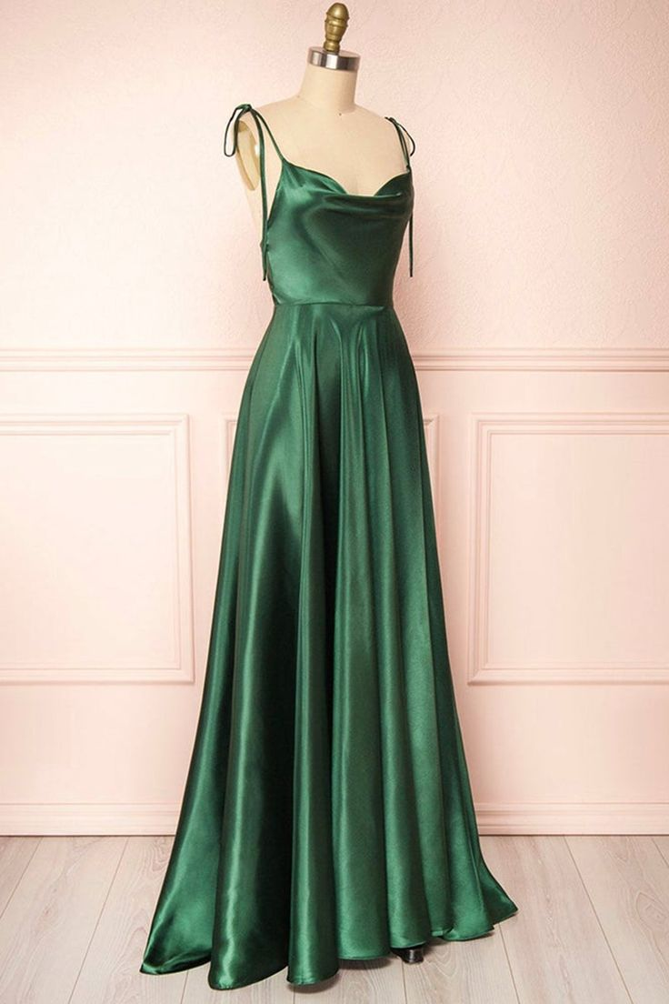 Elegant Green Satin A-Line Long Prom Dress for Formal Graduation & Evening Events - Perfect for Homecoming, Quinceañera & Special Occasions
