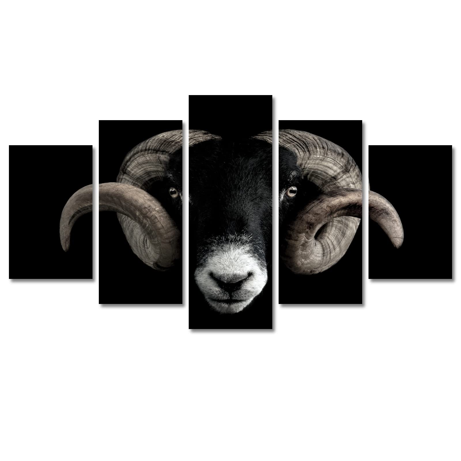 5-Piece Canvas Wall Art Set - Sheep & Goat Paintings, Framed 40x22 Inches, Large Living Room Decor - Perfect for Farmhouse, Rustic & Modern Home Interiors