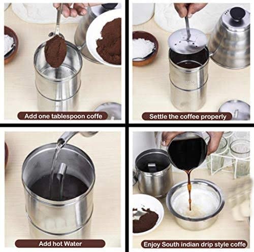 Stainless Steel South Indian Coffee Drip Maker - Reusable Phin Filter for 3-4 Cups (6.6 Oz/200ml) | SS304 Food Grade | Perfect for Camping, Travel & Home Brewing | Compact Decoction Coffee Dripper