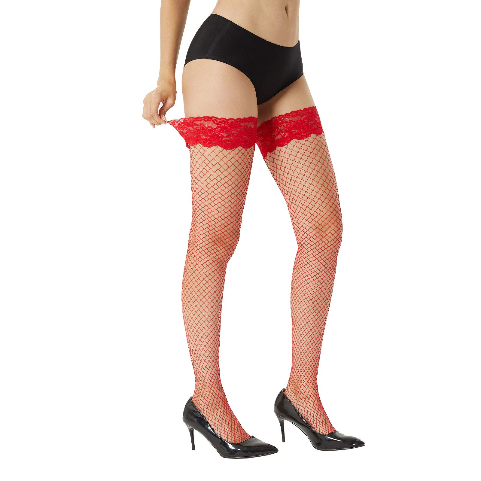 MANZI Fishnet Thigh High Stockings for Women - Sexy Lace Top with Silicone Grip - Perfect for Cosplay, Halloween, Date Night & Boudoir Photography