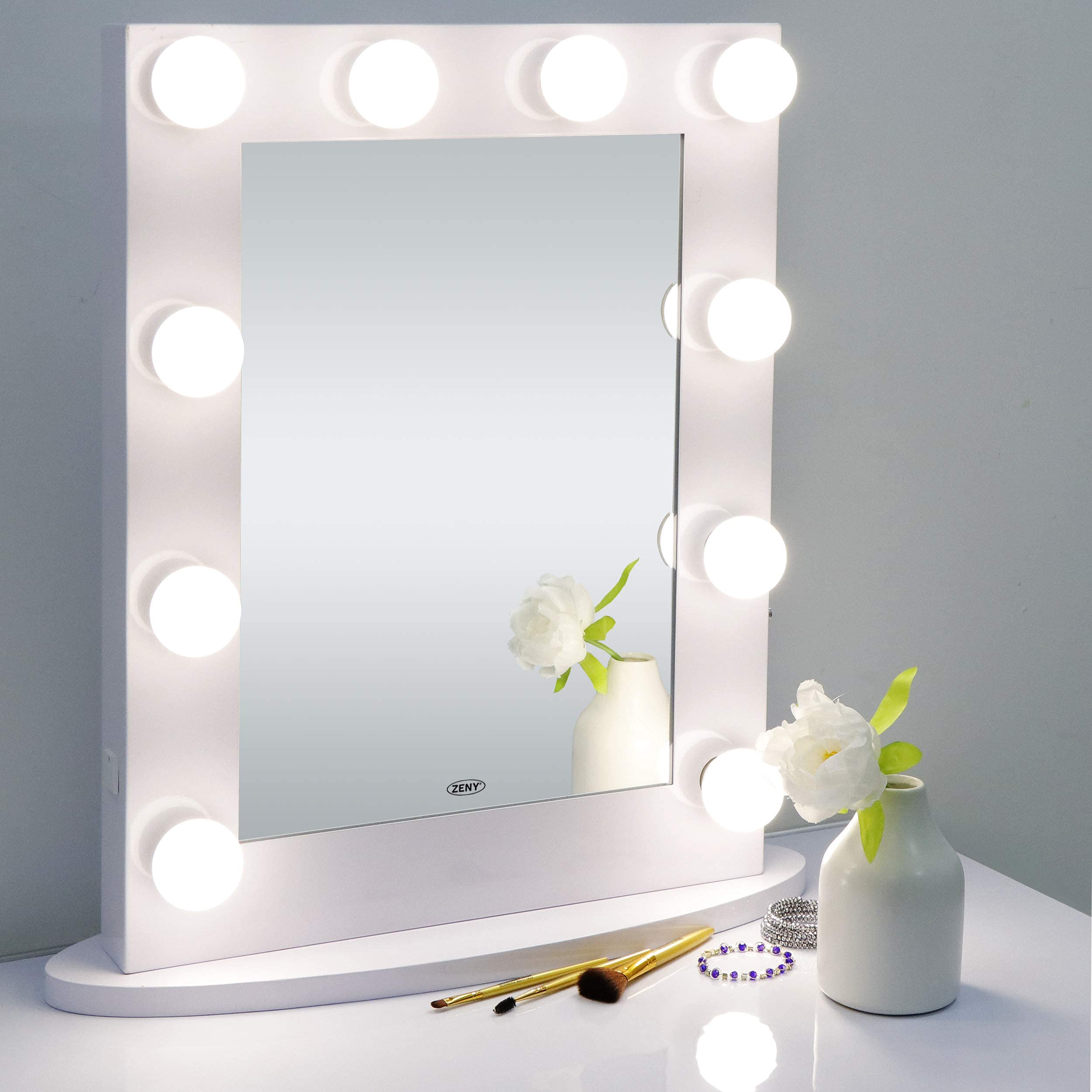 ZENY Hollywood Makeup Mirror with 10 Replaceable Bulbs & 4-Color LED Lights - 25.6