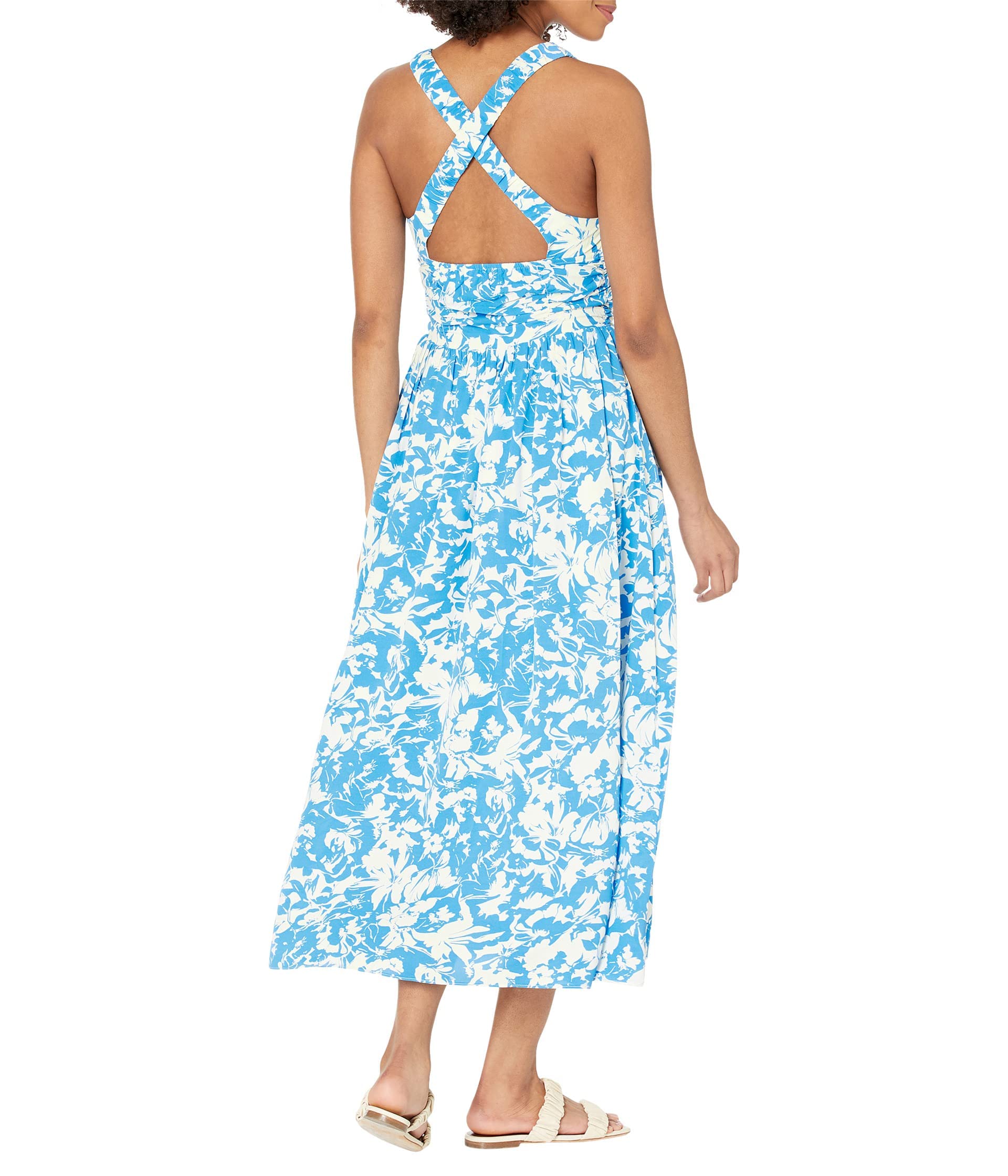 English Factory Floral Cross-Back Maxi Dress - Blue Size MD | Summer Beach Wedding & Vacation Dress for Women