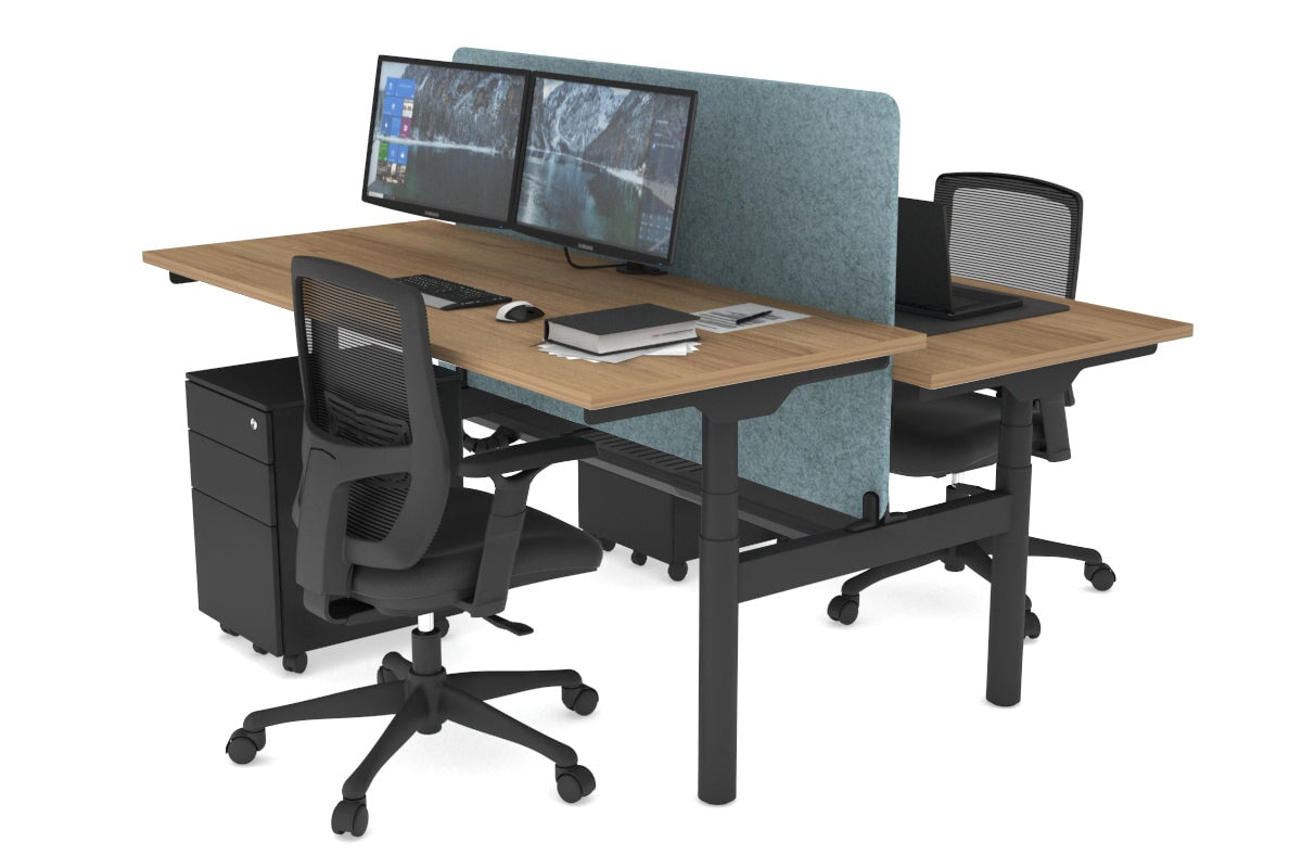 Flexi Premium Height Adjustable 2-Person H Bench Workstation - Black Frame [1800L x 700W] - Ergonomic Office & Home Workspace Solution for Shared Desks
