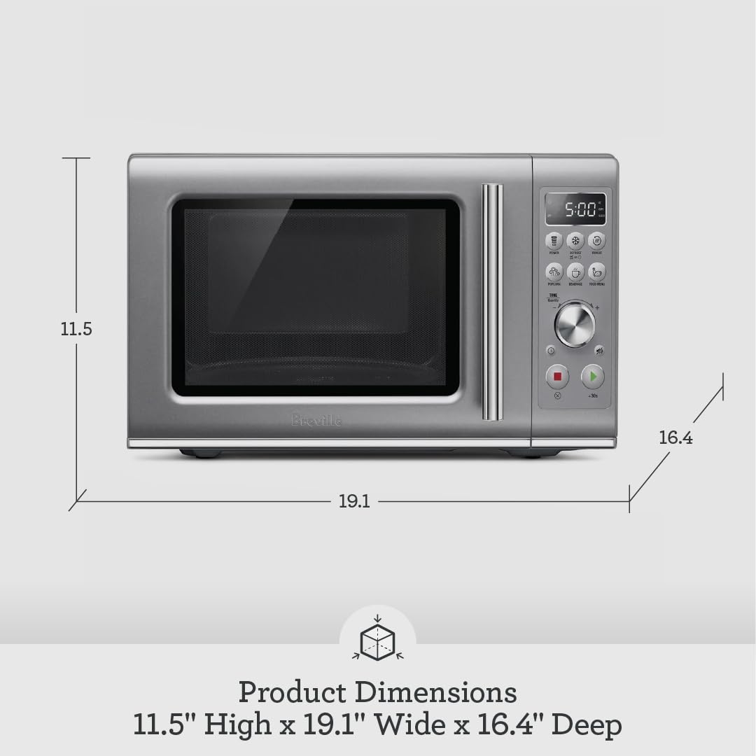 Breville BMO650SIL Compact Wave Soft Close Countertop Microwave Oven - 0.9 Cu Ft, 1000W, Silver | Perfect for Small Kitchens, Dorms & Office Spaces