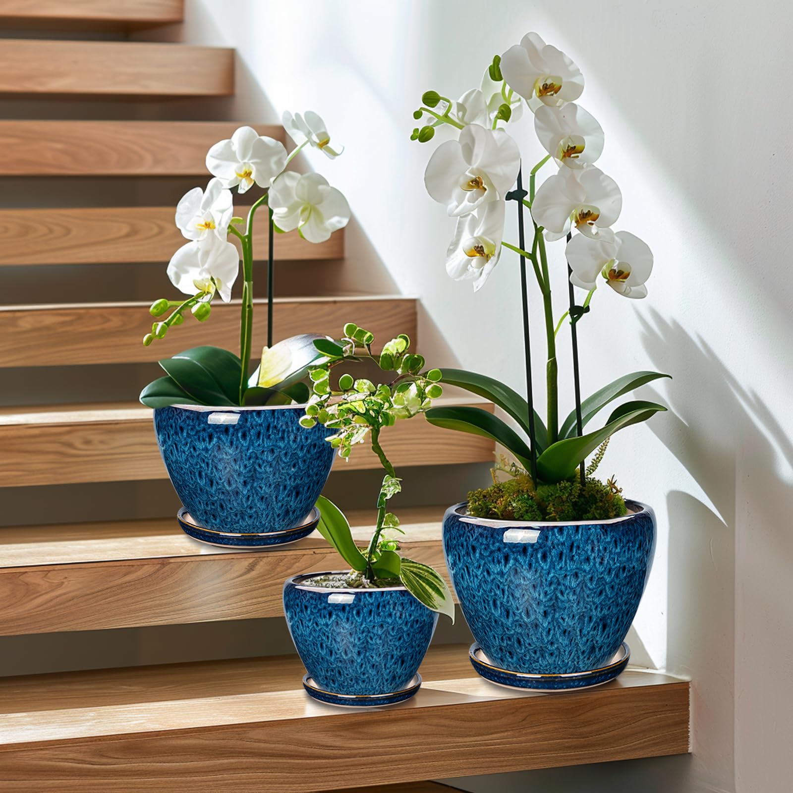 Modern Ceramic Plant Pots Indoor Outdoor - Set of 3 (6