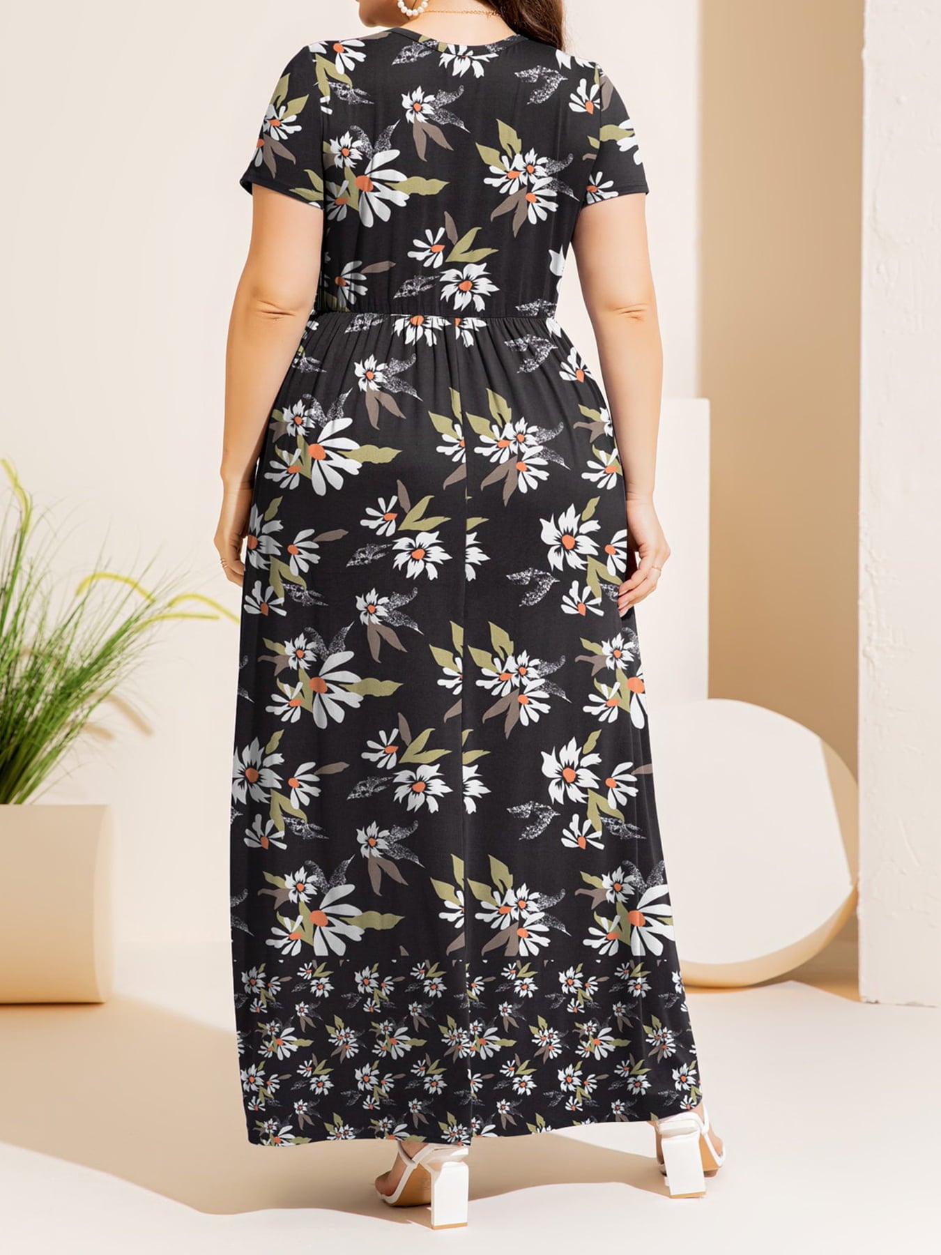 Plus Size Short Sleeve Summer Maxi Dress for Women - Flowy Casual Beach Dress with Pockets | Perfect for Vacation, Outdoor Parties & Summer Weddings
