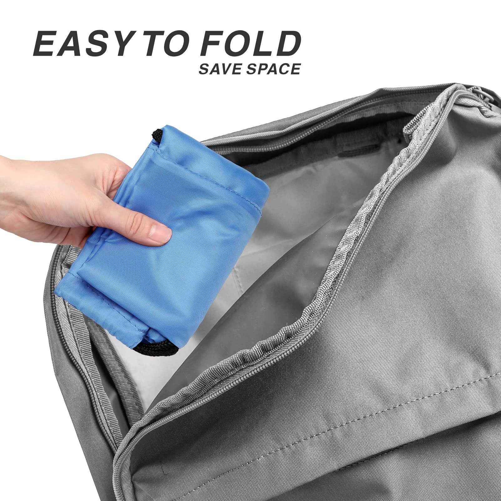Lightweight 210D Nylon Drawstring Backpack - Foldable Sports Gym Bag with Zipper Side Pocket for Men & Women (Baby Blue) - Perfect for Workouts, Travel & School Essentials