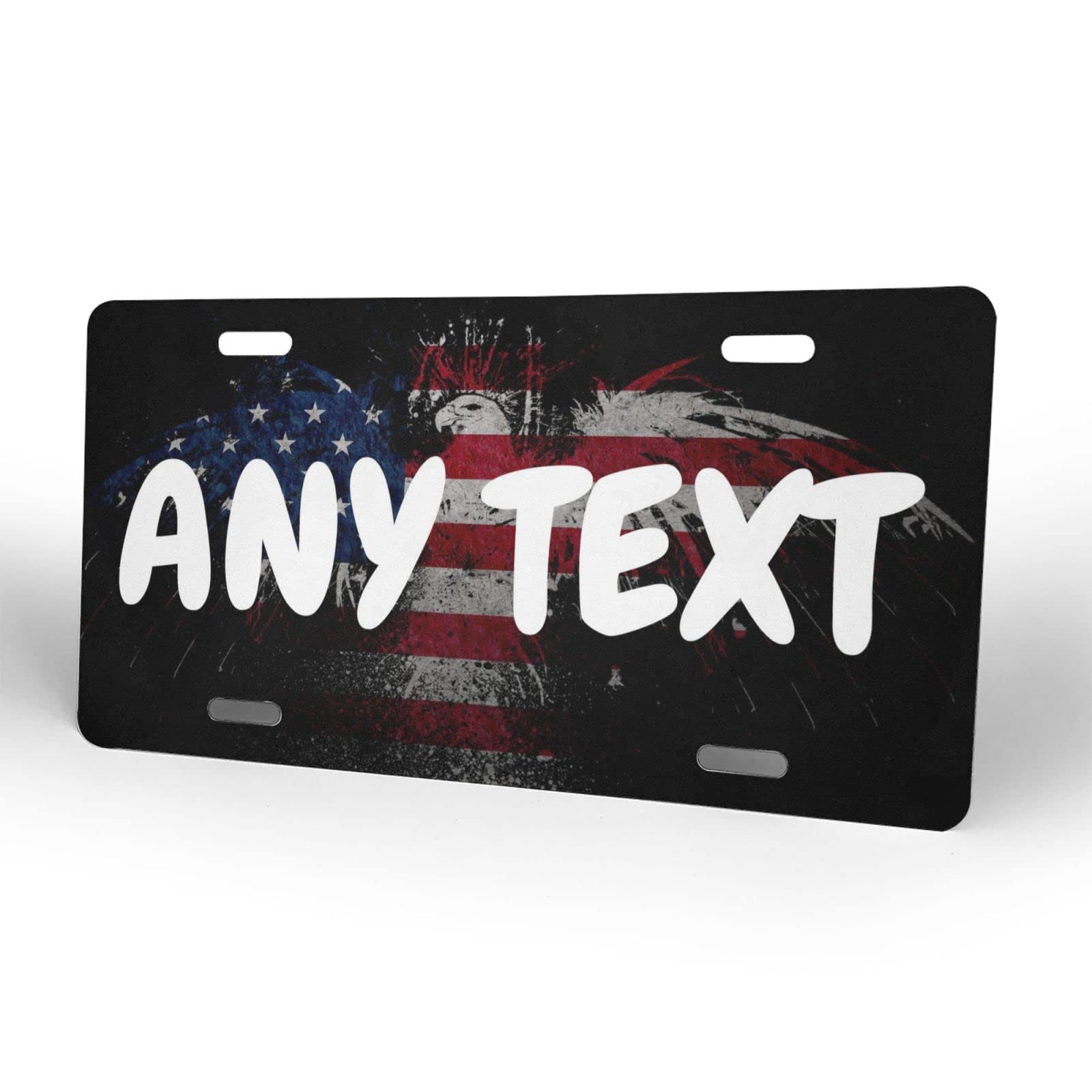 Custom American Flag Front License Plate - Personalized Text Patriotic Eagle Design 6x12 Inch Aluminum Car Tag | Perfect for 4th of July, Veterans Day & Patriotic Car Decor