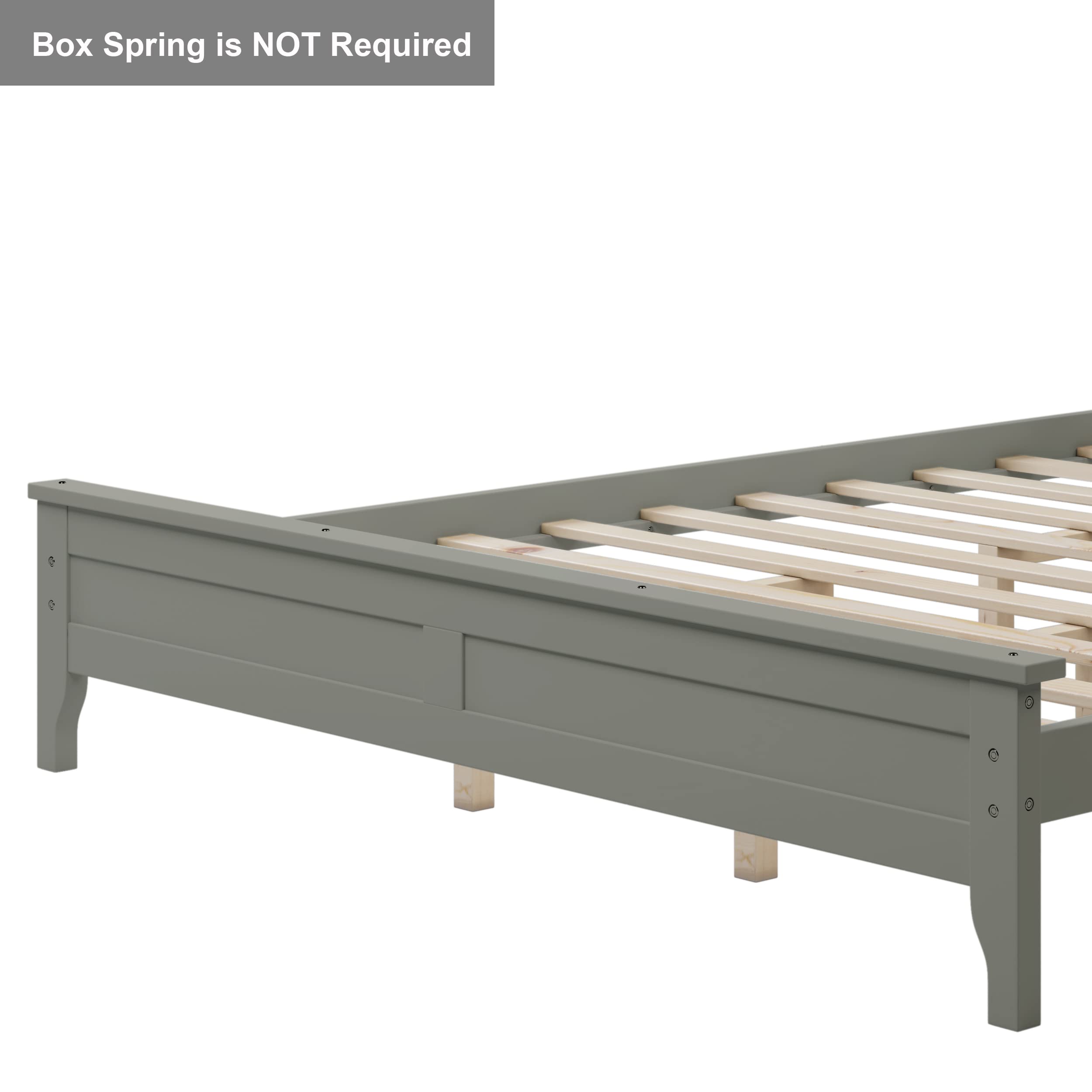 Queen Size Bed Frame with Headboard - 800 lbs Heavy Duty Platform Bed in Gray Pine Wood for Bedroom