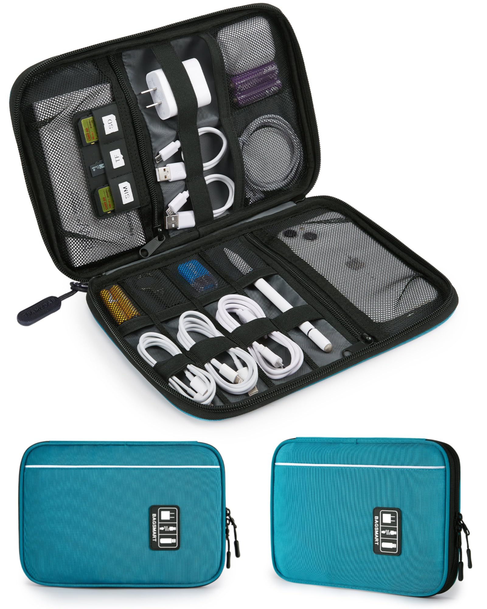 BAGSMART Travel Electronics Organizer Case - Compact Cable & Cord Organizer Bag for Phone Charger, Power Bank, SD Cards - Perfect for Business Trips, Vacations & Daily Commute (Blue)