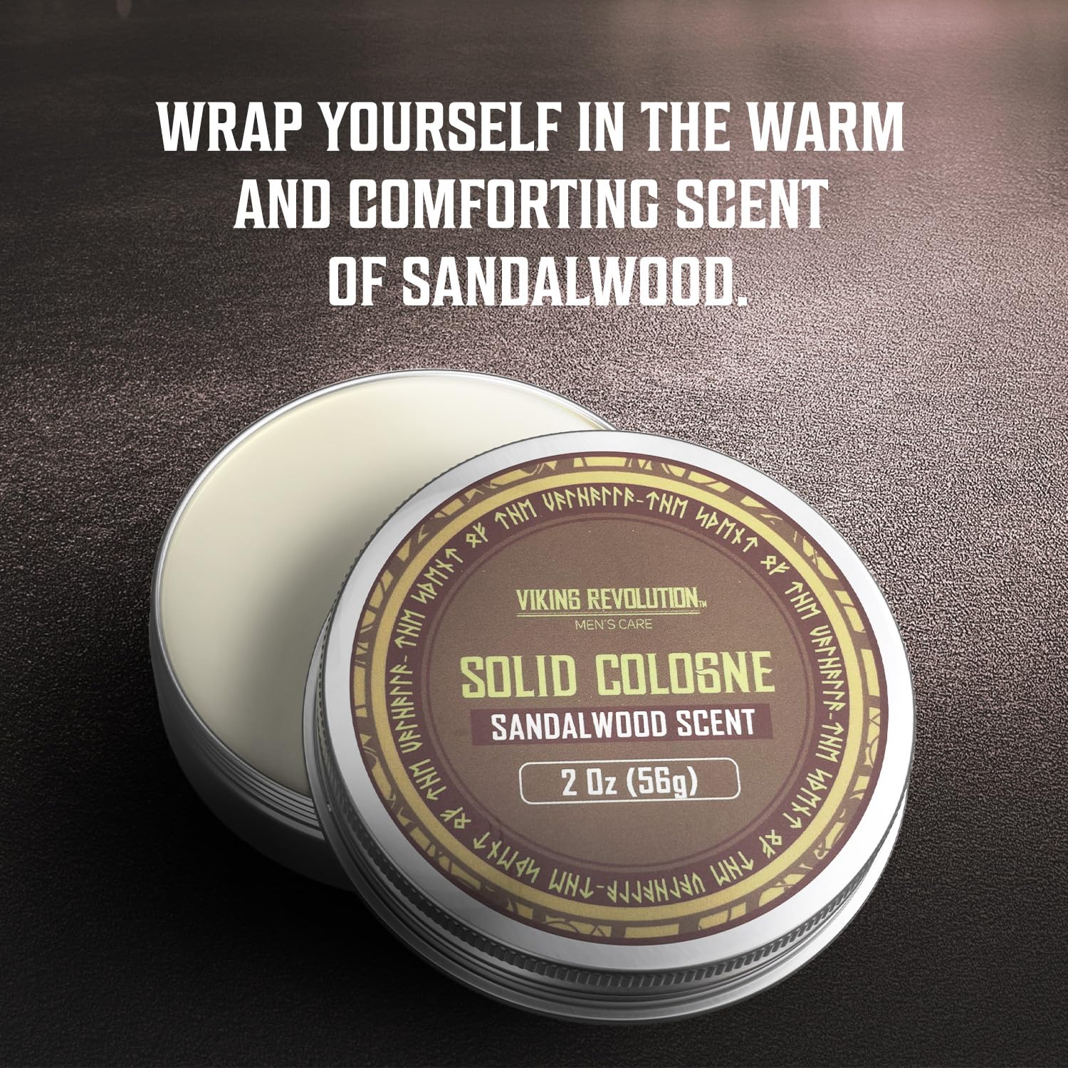 Viking Revolution Sandalwood Solid Cologne for Men - 2 Oz Travel-Friendly Cologne Balm with Long-Lasting Fragrance - Perfect for Daily Use, Office, Gym & Travel (1 Pack, Sandalwood Scent)