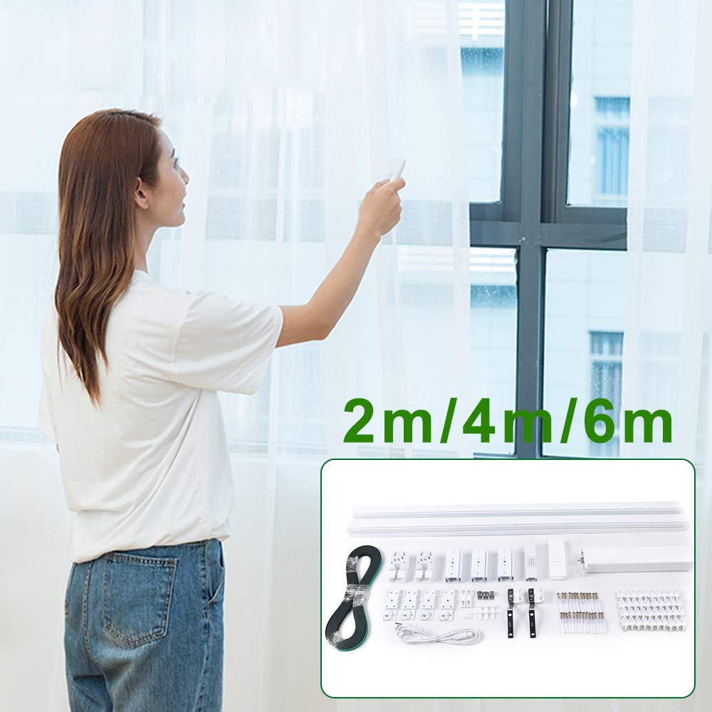 6M Motorized Curtain Track with Remote Control - Smart Electric Curtain Rail System for Home, Ceiling or Wall Mount, Center Opening Design (Ideal for Living Room, Bedroom & Home Theater Automation)