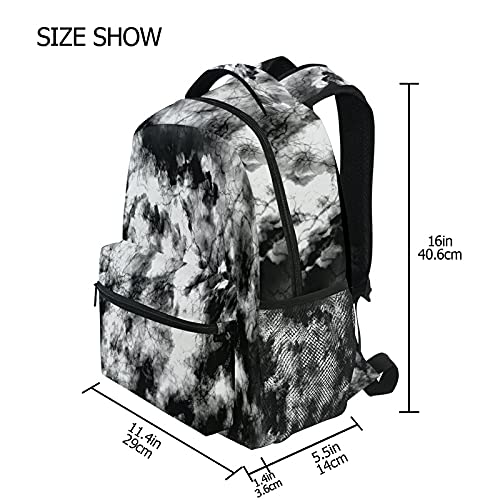 MNSRUU Tie Dye Backpack for School & College - Black & White Laptop Backpack for Teens & Adults - Durable Bookbag for High School, University & Travel