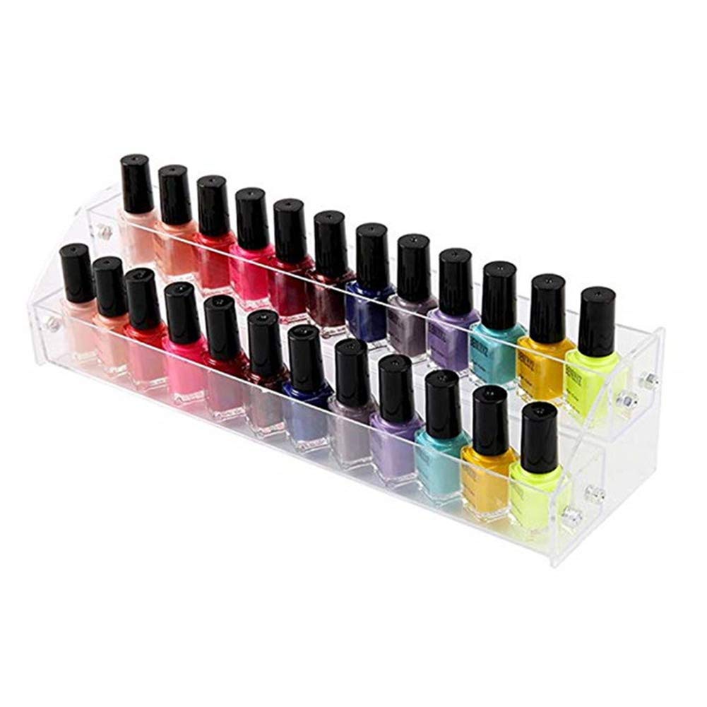 2-Tier Clear Acrylic Nail Polish Organizer - Essential Oils & Makeup Display Rack with Shelves - Transparent Bottle Holder for Nail Polish, Lipstick & Cosmetics - Perfect for Salon, Bathroom Vanity & Home Organization