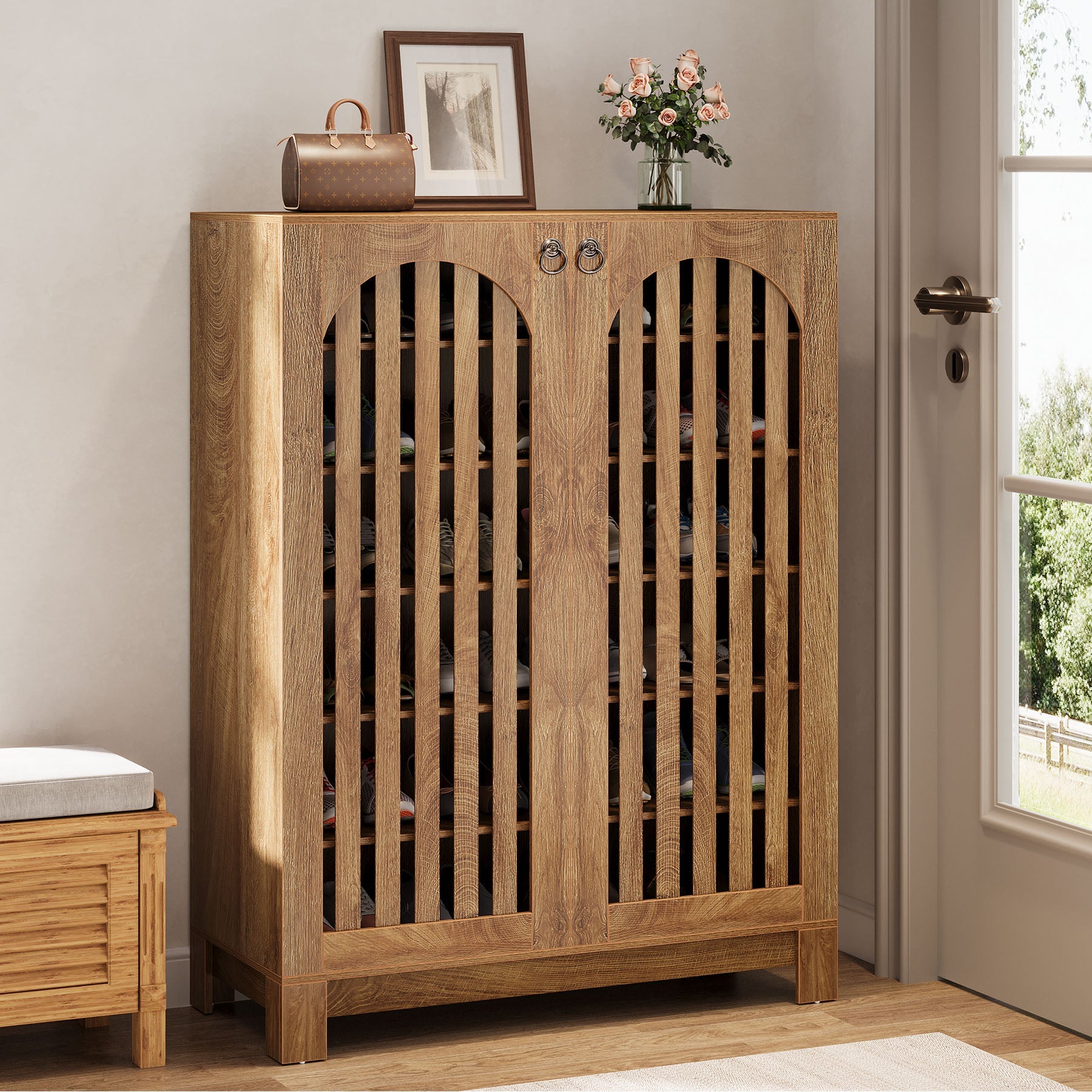 6 Tier Shoe Storage Cabinet with Ventilated Doors - Space Saving Entryway Organizer for Shoes, Boots & Accessories - Perfect for Small Apartments, Closets & Mudrooms