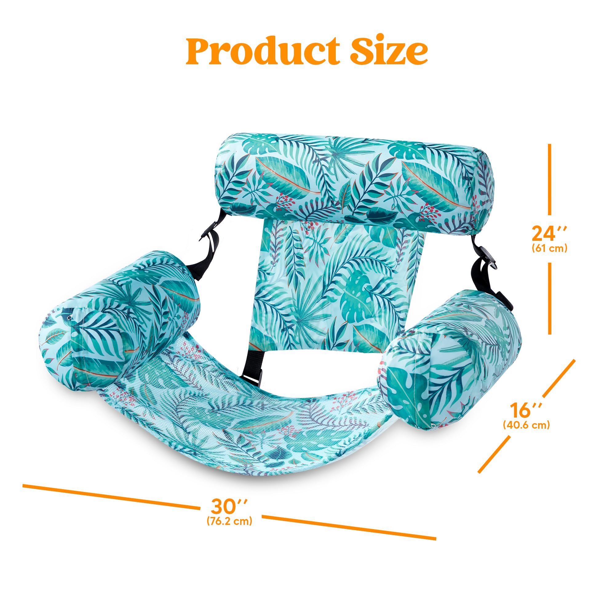 Adult Inflatable Pool Lounge Chair - Plant Pattern Floating Mat Hammock, Blow Up Water Chair with Noodles Raft for Summer Pool Party, Beach Vacation & Backyard Relaxation
