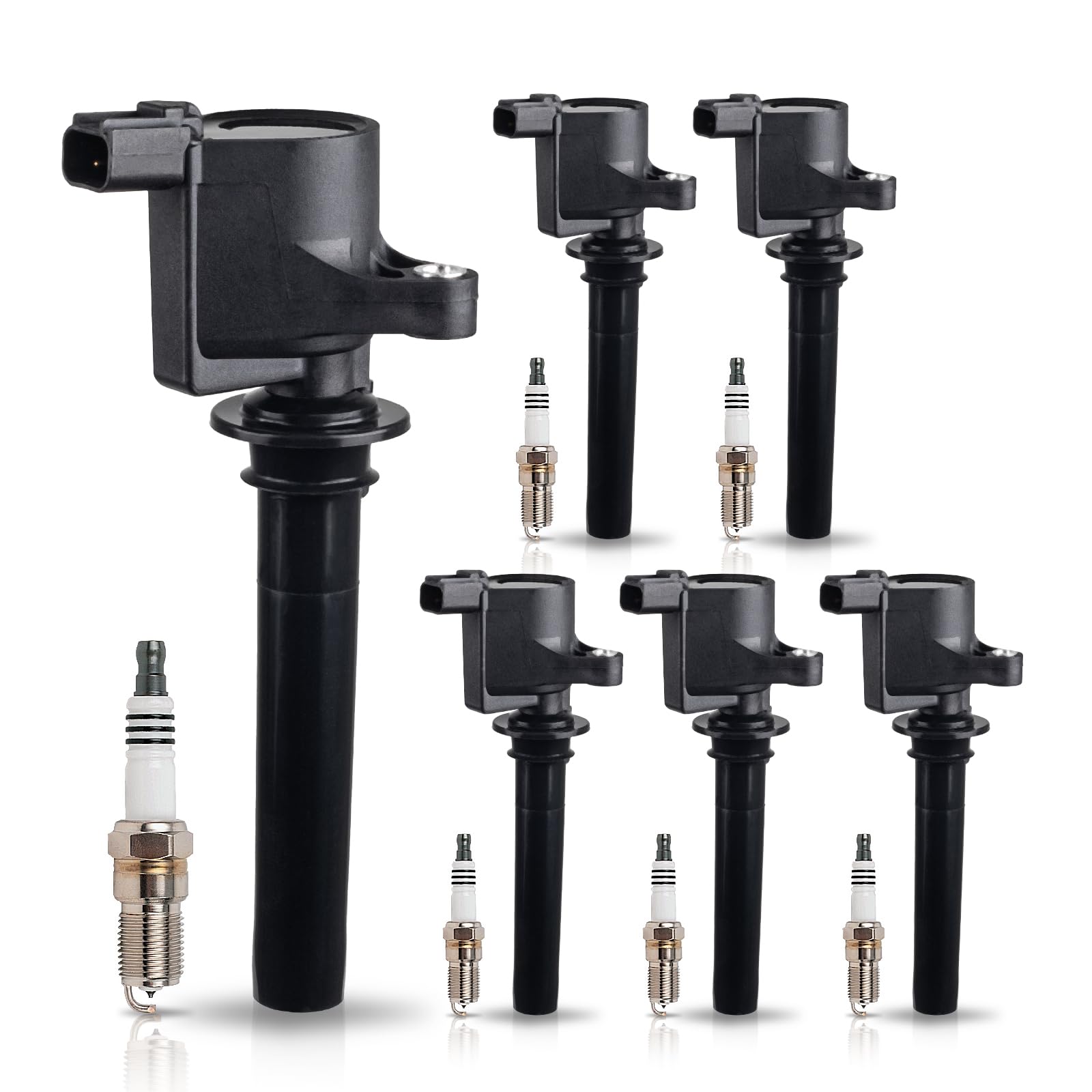 DG500 Ignition Coil Pack & Spark Plugs Set of 6 - Compatible with 2001-2008 Ford Escape, Freestyle, Taurus, Five Hundred, Mazda Tribute, Mercury Mariner, Montego, Sable 3.0L V6 Engine - Improve Engine Performance & Fuel Efficiency for Smoother Rides