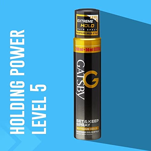 Gatsby Set & Keep Hair Spray - Extreme Hold Hairspray for Men & Women | Quick Drying, Long Lasting Hold, No Flakes, Natural Shine | Non-Sticky, Easy Wash Off | 250ml Styling Hair Spray | Perfect for Daily Use, Parties & Special Occasions