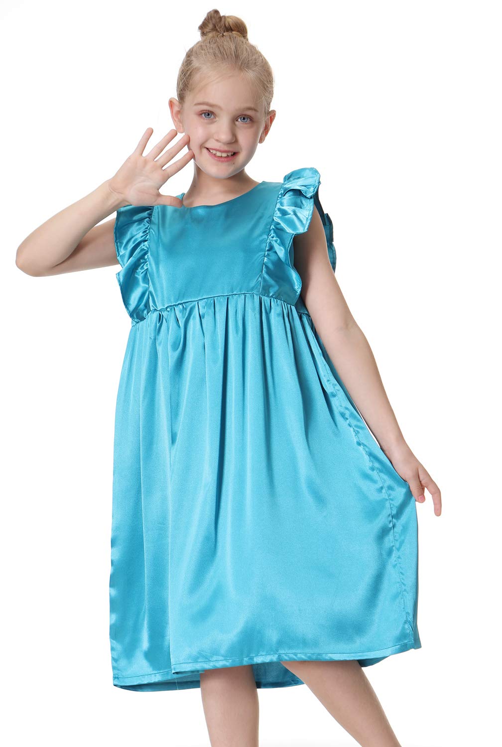 Silk Satin Girls Nightgowns - Cute Short Sleeve Pajama Sleepwear for Toddlers & Kids 3-12 Years | Soft Summer Nightdress for Bedtime & Sleepovers
