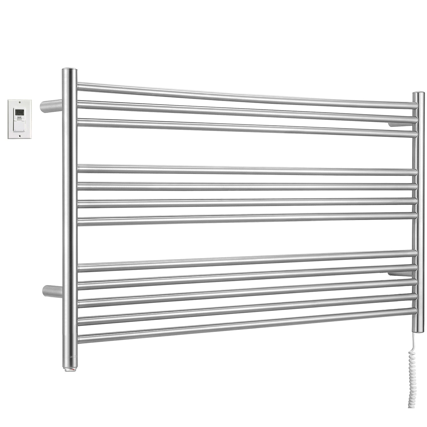 Ancona Amplia Dual 12 Bar Hardwired & Plug-in Towel Warmer - Brushed Stainless Steel with Digital Timer - Perfect for Bathroom, Spa & Luxury Home Heating