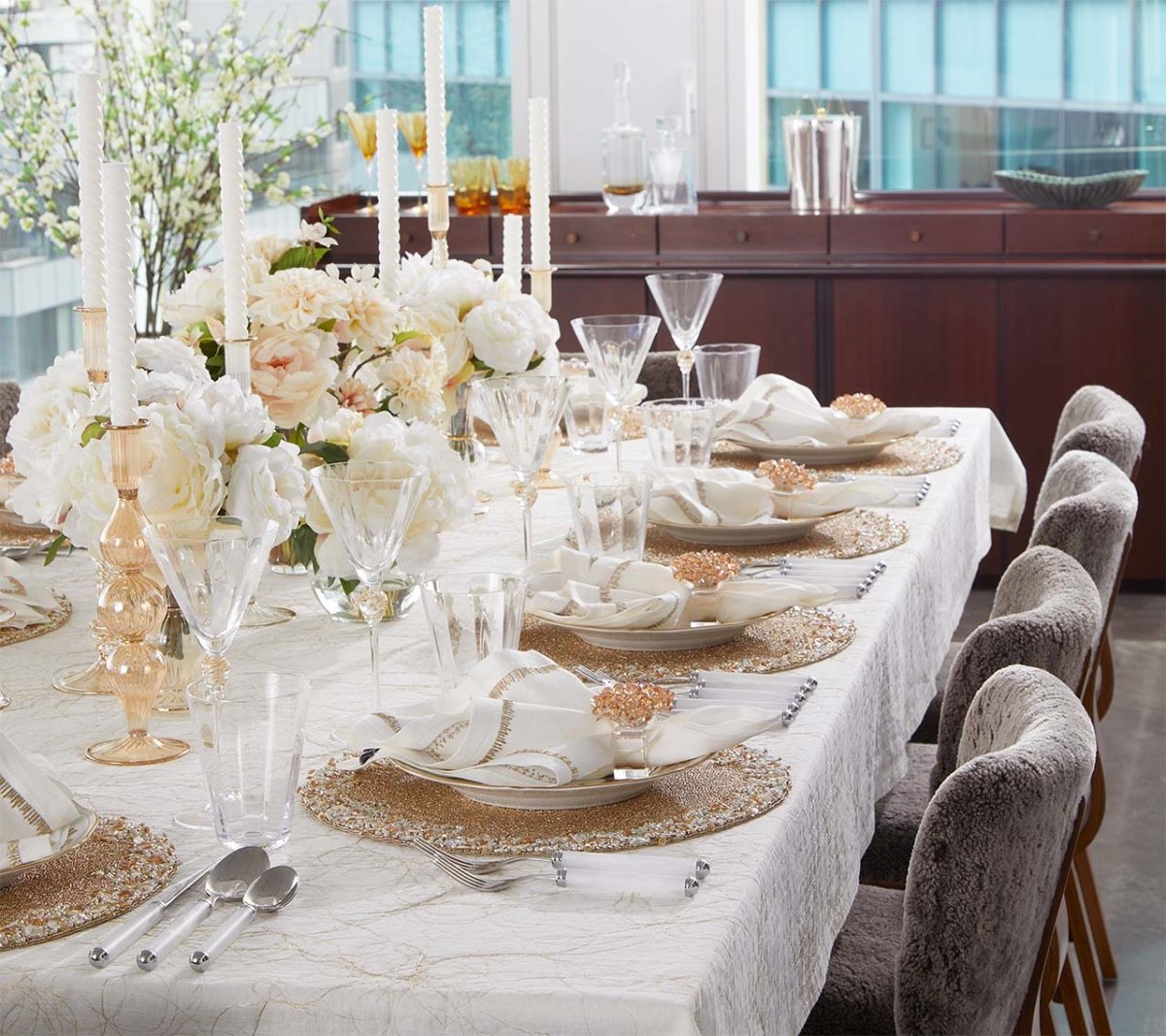 Elegant Gossamer Tablecloth - White, Gold & Silver for Wedding, Party & Holiday Decorations