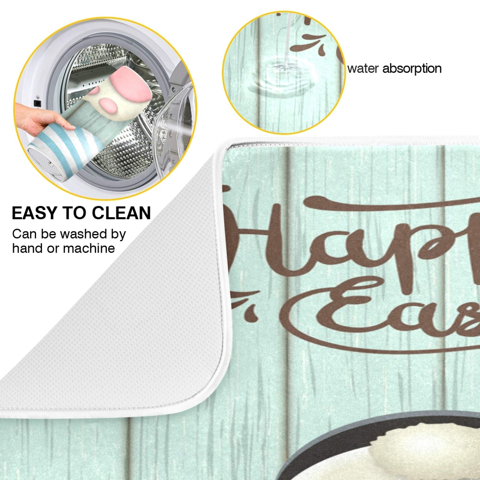 ALAZA Easter Bunny Eggs Dish Drying Mat - Absorbent Microfiber Kitchen Counter Drying Pad (16x18 Inch) for Dishes, Cups & Utensils - Perfect for Easter Decor & Daily Kitchen Use