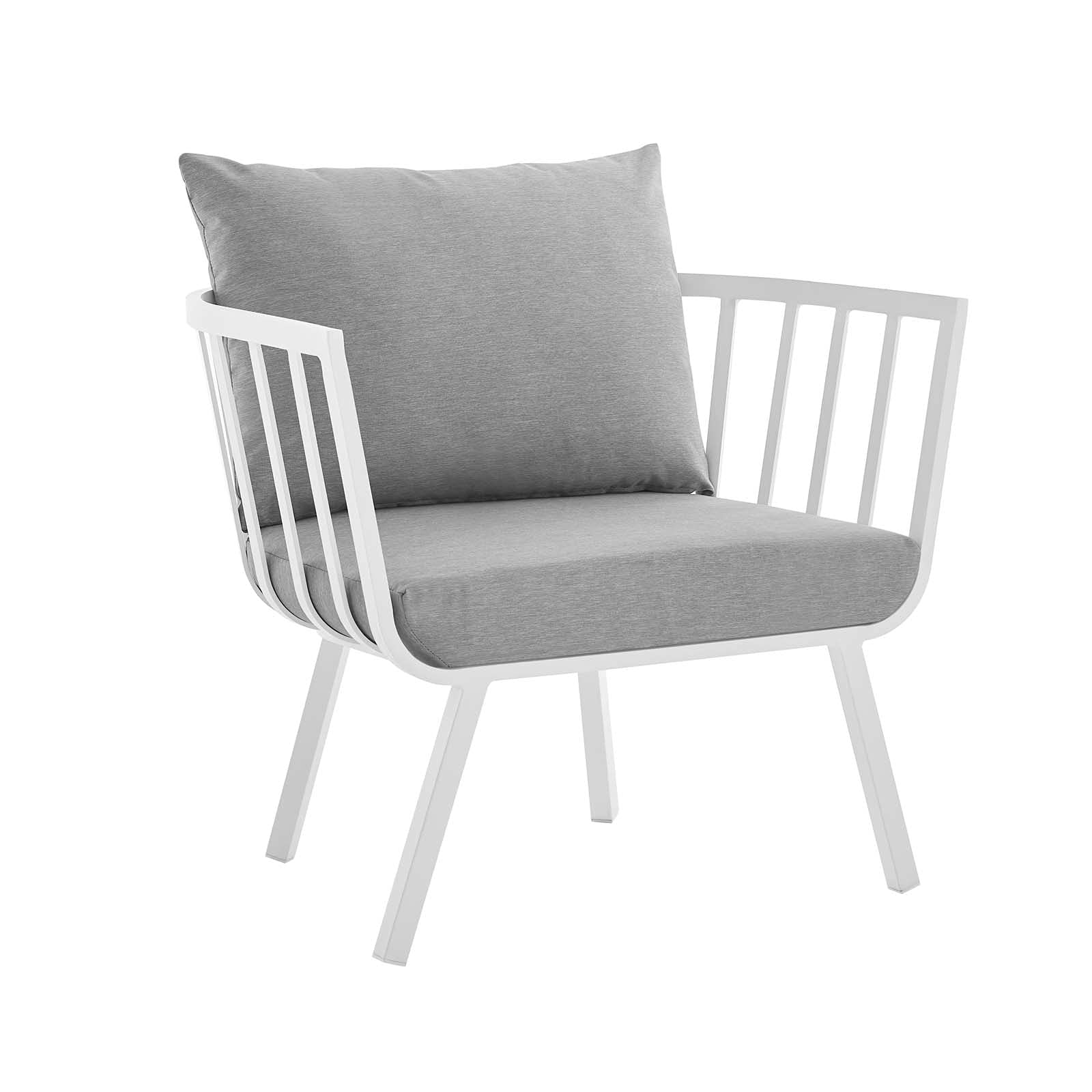 Modway Riverside Outdoor Patio Armchair - Water-Resistant White Gray Wicker Lounge Chair for Backyard, Poolside & Garden Relaxation