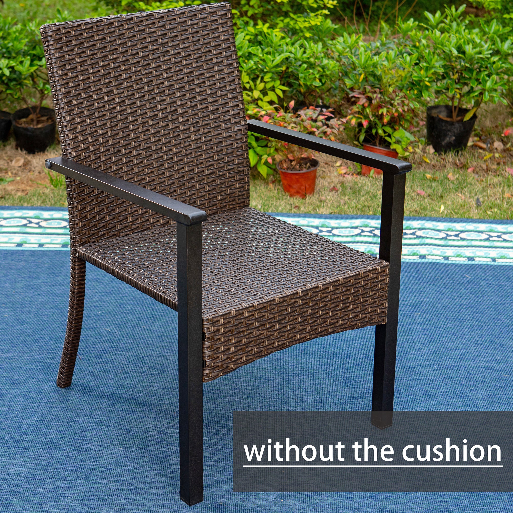 MFSTUDIO 7-Piece Outdoor Dining Set - Steel Table with Rattan Cushion Chairs for Patio, Garden & Backyard - Weather-Resistant Furniture for Entertaining & Relaxation