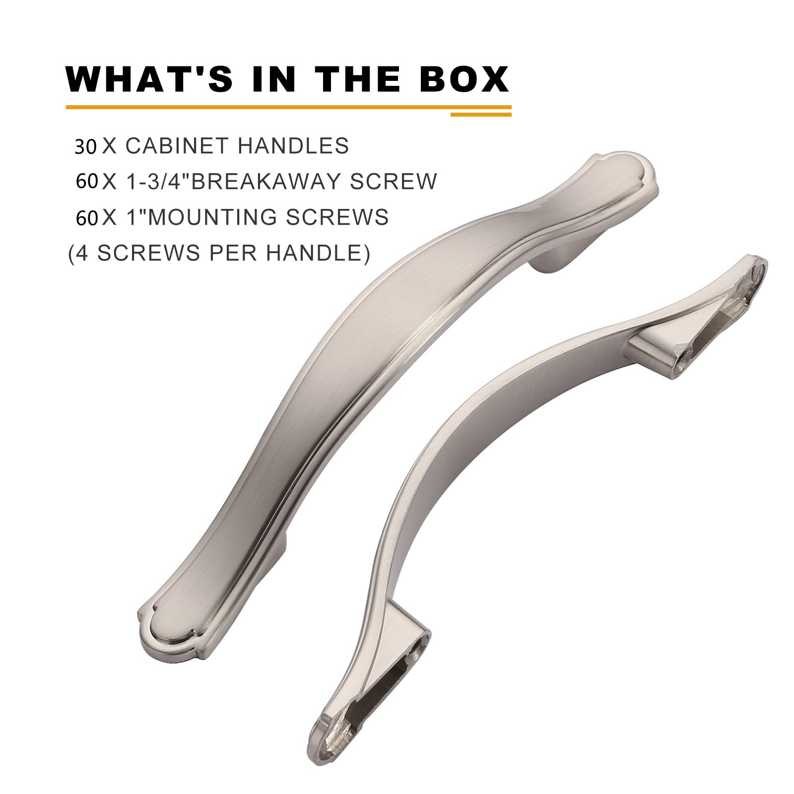 AOOTOCH 30 Pack Brushed Satin Nickel Kitchen Cabinet Handles - 3 Inch Hole Center Drawer Pulls for Cabinets, Dressers & Cupboards - Durable Cabinet Hardware for Modern Home & Office (AT2792BSN)