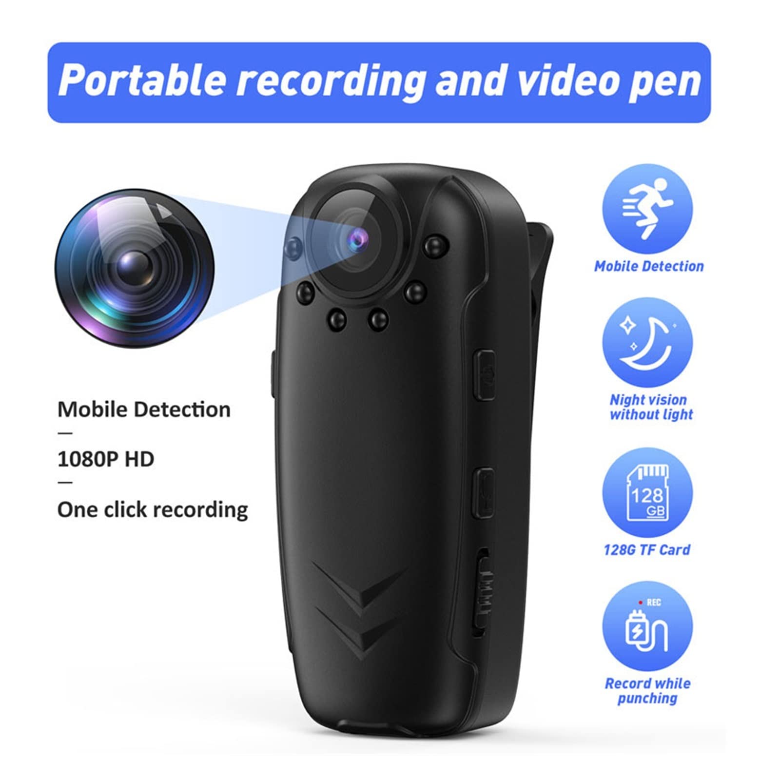 BODORME Mini Action Camera 1080P HD Body Cam - Professional Law Enforcement Recorder with 128GB Memory & Long Battery Life - Ideal for Police Work, Security Patrols, Outdoor Adventures and Evidence Collection