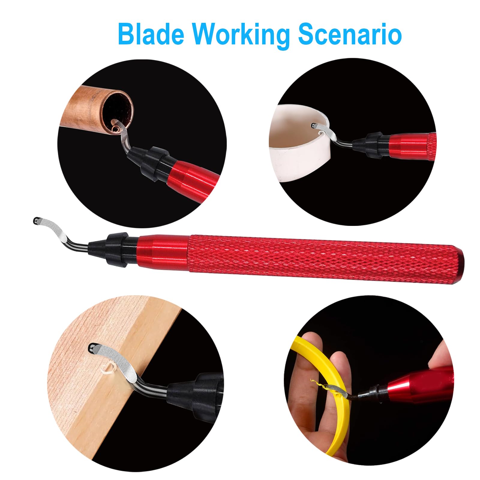 Premium Deburring Tool Kit with 15 Pcs High-Speed Steel Swivel Blades - Metal, Resin, PVC Pipe, Plastic, Aluminum, Copper & Wood Deburring - 3D Printing Burr Removal Reamer Tool (Red) - Perfect for DIY Projects, Metalworking & Plumbing Repairs
