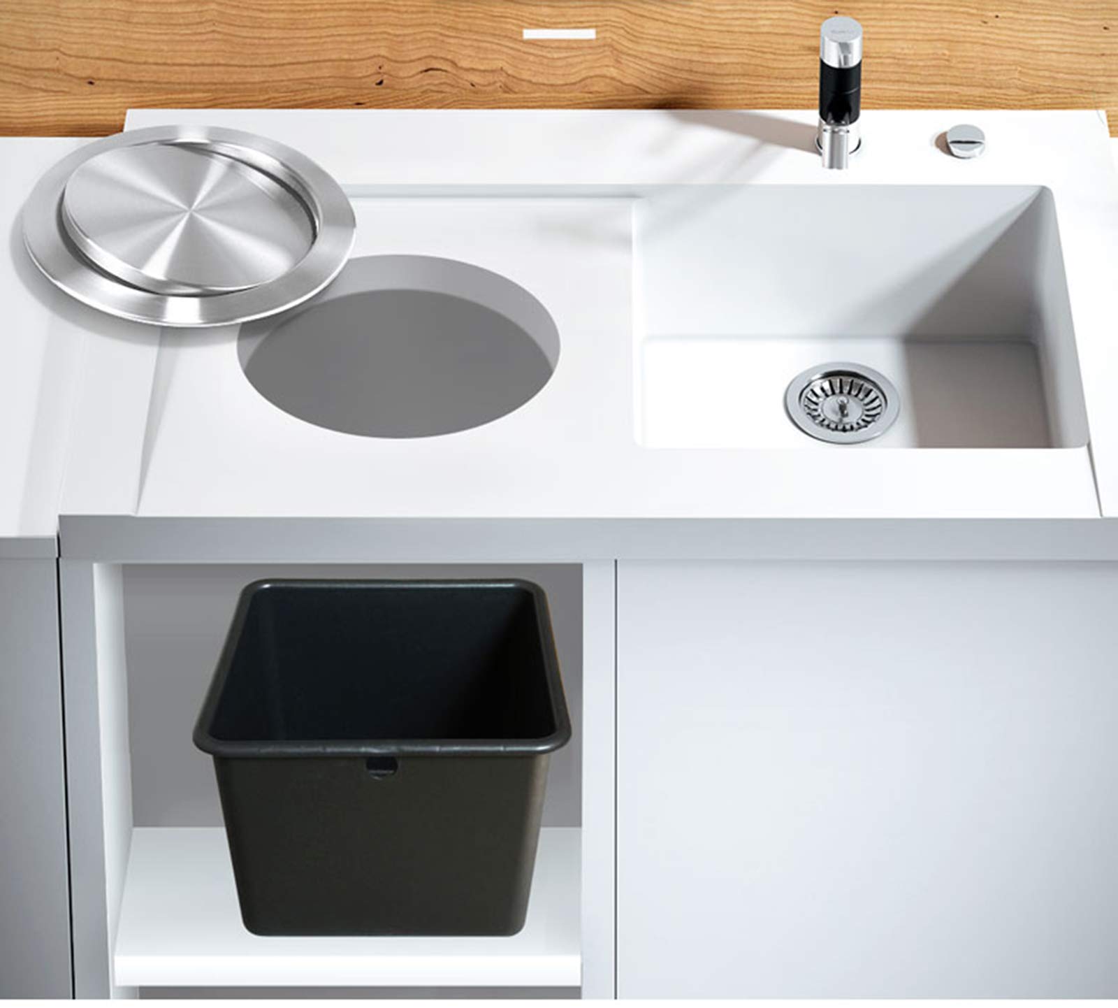 Stainless Steel Built-In Countertop Trash Bin with Balance Flap Cover - Recessed Waste Lid for Kitchen, Bathroom, Office & RV Use