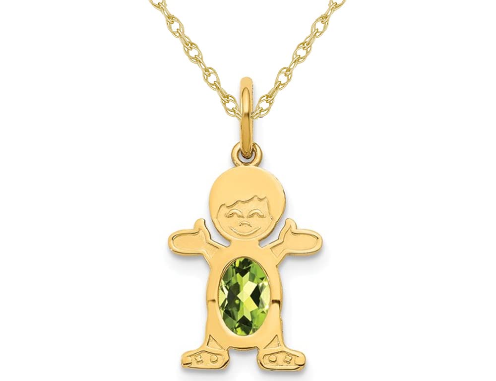 6x4mm Natural Peridot Baby Boy Charm Pendant Necklace in 14K Yellow Gold - Perfect Christening Gift & Newborn Keepsake Jewelry