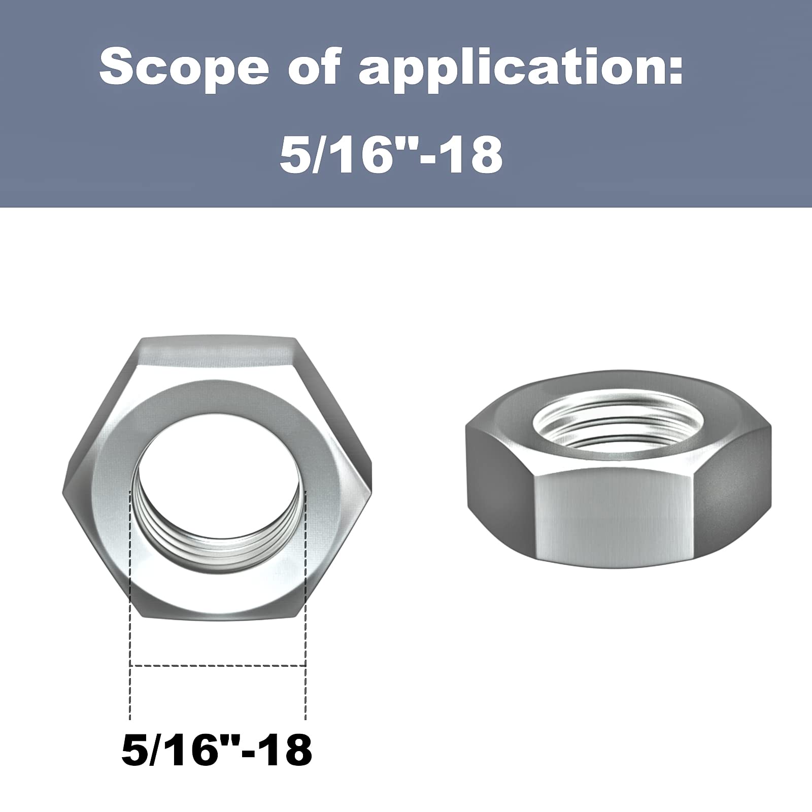 5/16”-18 Hex Nuts (110Pcs) - 18-8(304) Stainless Steel Hardware Nuts for Screw Bolts - Perfect for DIY Projects, Automotive Repairs & Construction Use
