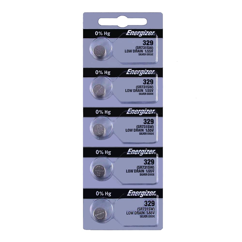 Energizer 329 Silver Oxide SR731SW Watch Battery (5-Pack) - Long-Lasting Power for Watches, Calculators & Medical Devices