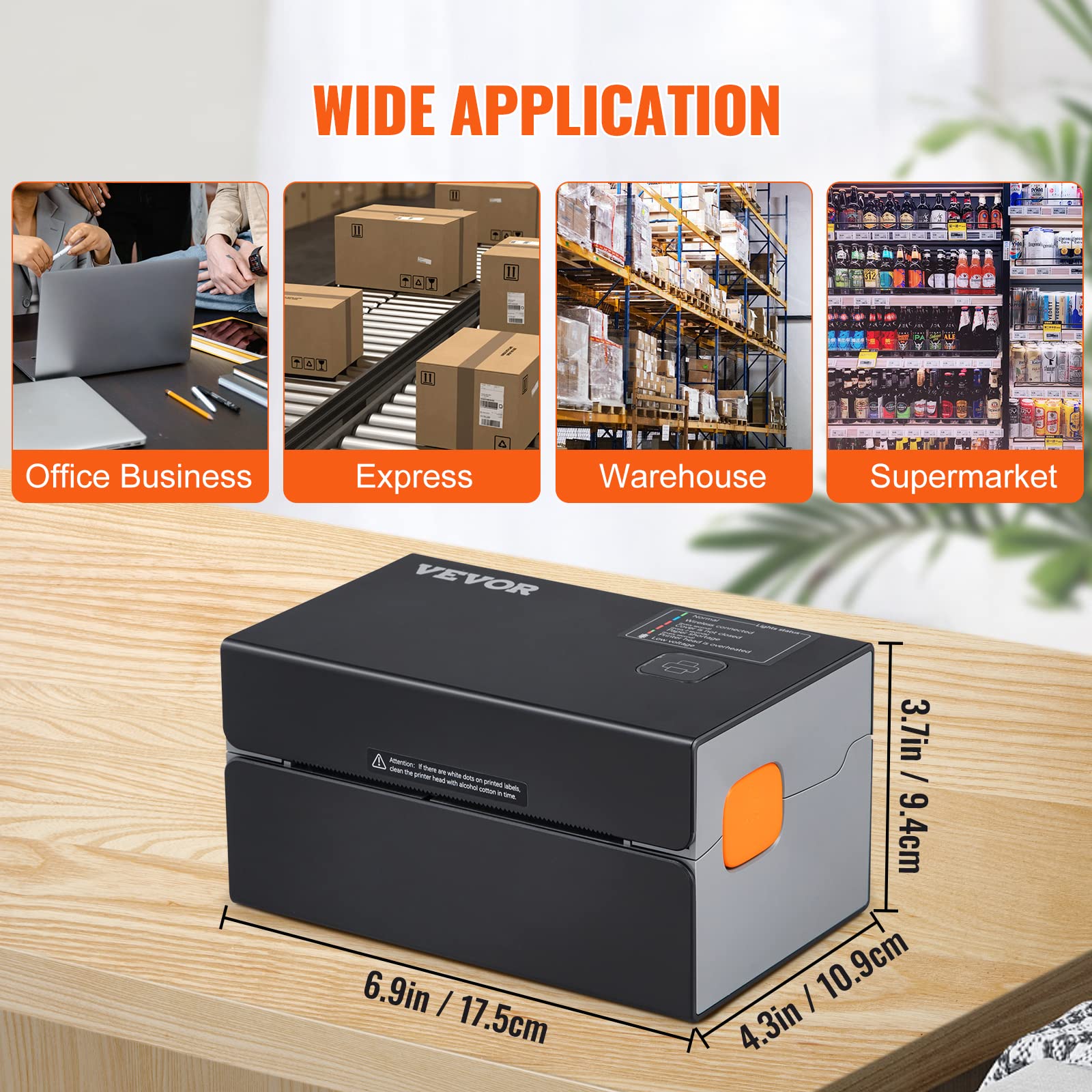 VEVOR 4x6 HD 300DPI Thermal Label Printer for Shipping & Barcodes - Auto Label Detection, USB & Wireless, Works with Windows/Mac/Linux/Chromebook - Perfect for Amazon FBA, eBay, Shopify, Etsy, USPS, UPS, FedEx - Home Office & Small Business Packaging Solution
