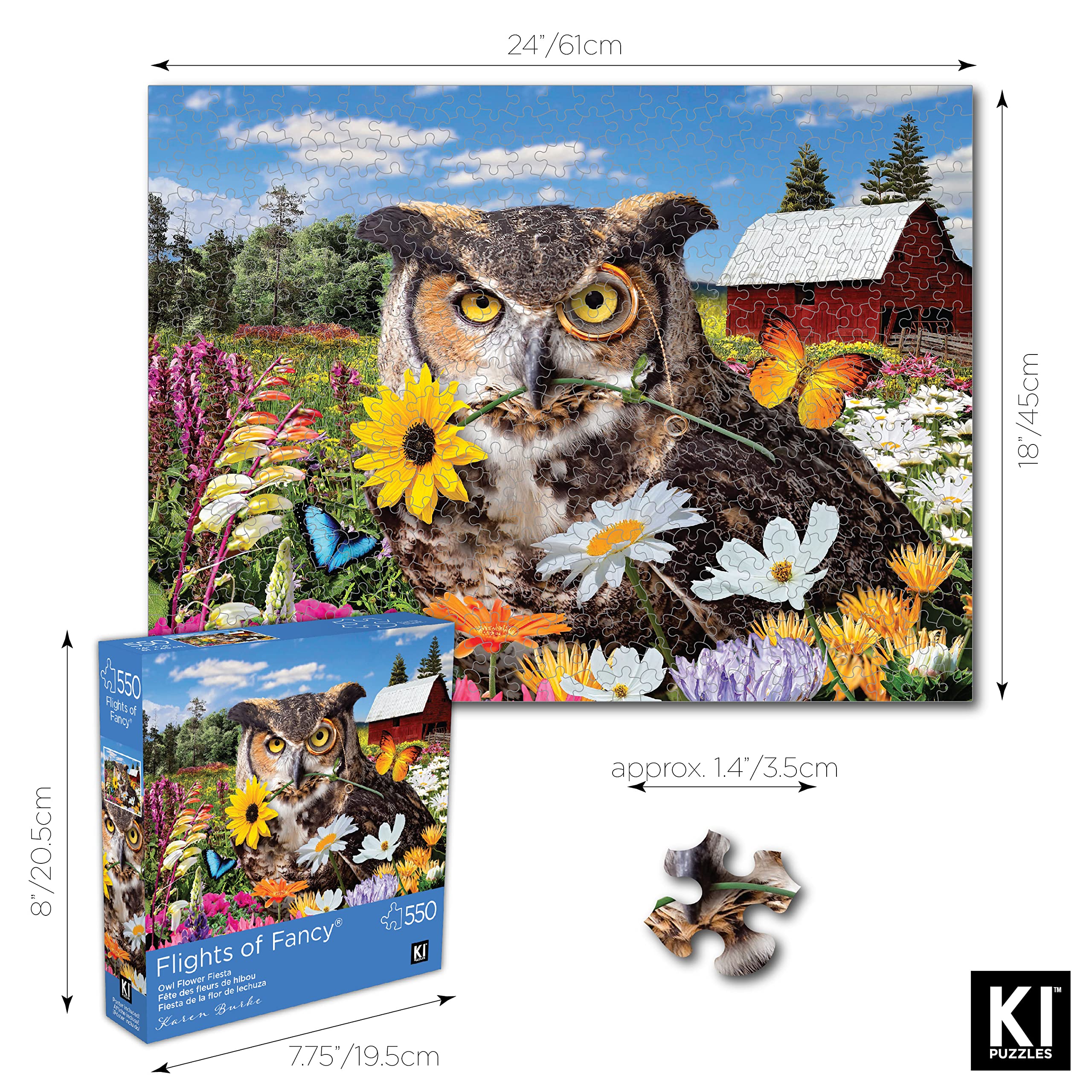 550-Piece Owl Flower Fiesta Jigsaw Puzzle for Adults - Whimsical Bird Art by Karen Burke (24