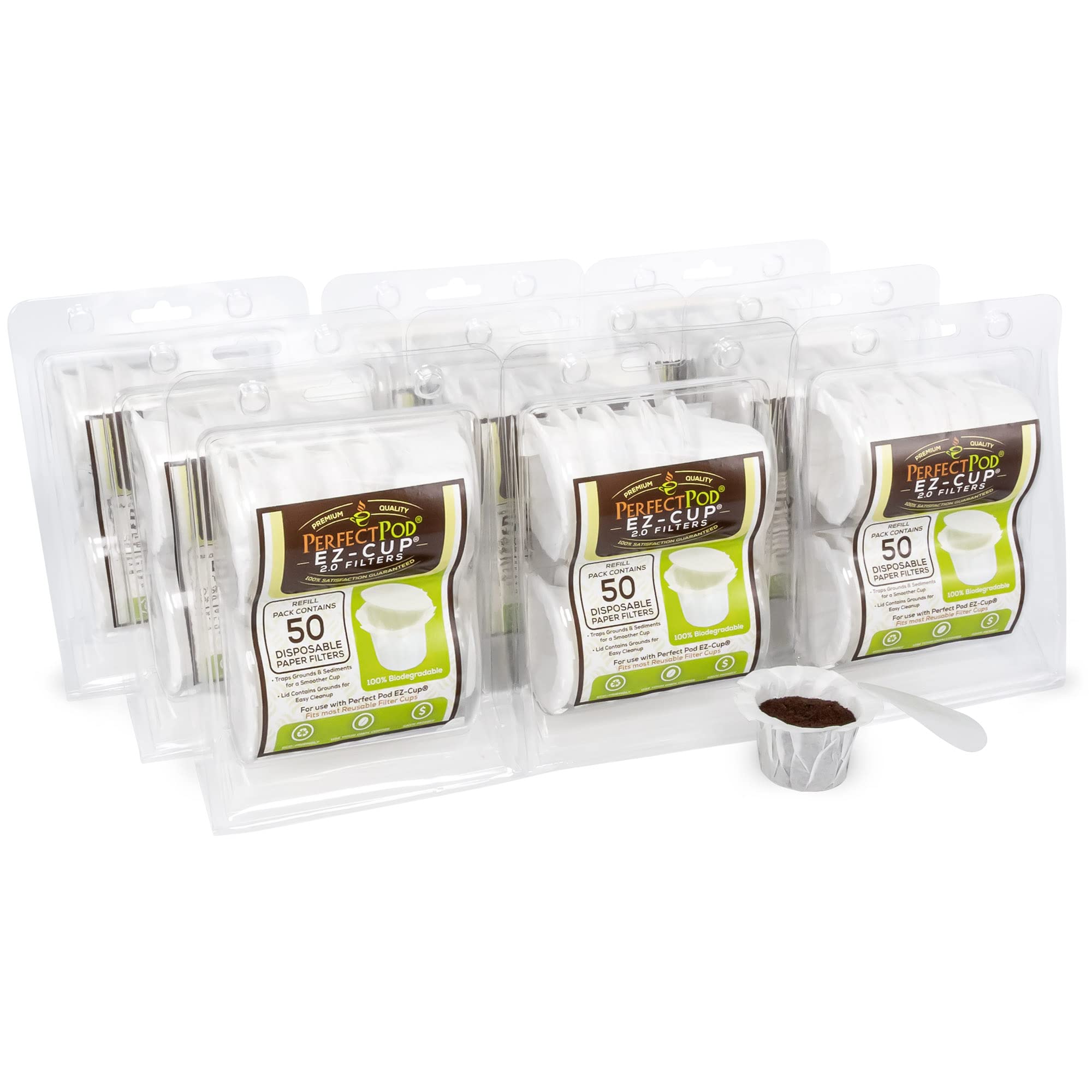 Premium EZ-Cup Paper Coffee Filters with Patented Lid - 450 Count (9-Pack) - Compatible with Keurig Single-Serve Coffee Makers & Pods - Ideal for Home, Office, and Travel Use